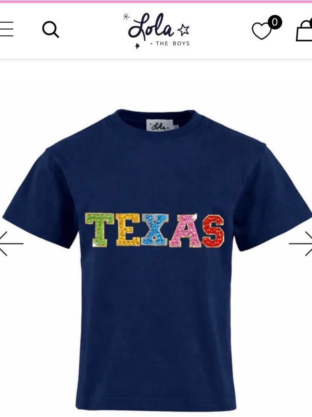 Lola + The Boys Girls Size 4T Navy Short-Sleeve Tee Multicolor Glitter TEXAS